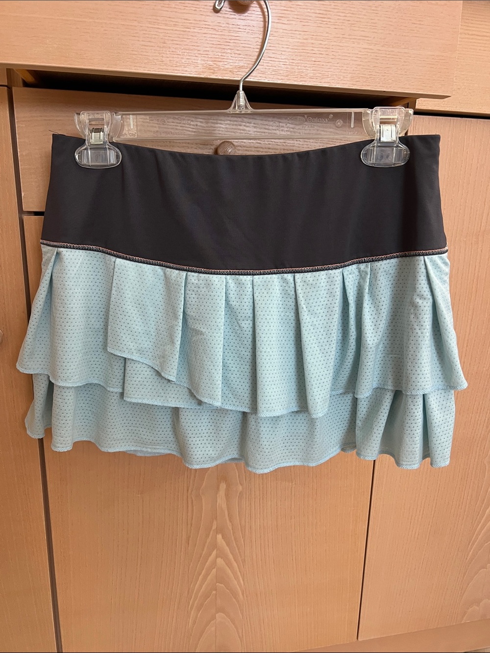 Lucky in Love Light Aqua Blue Ruffle Tennis Skirt with Charcoal Waistband